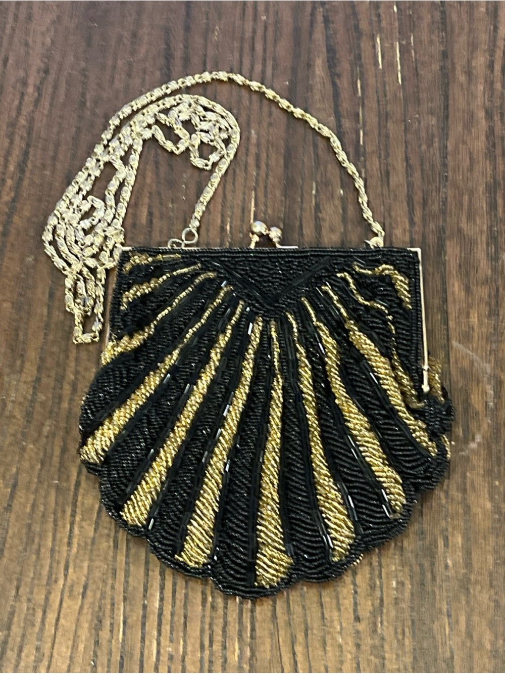 Beaded Shell Evening Bag in Black & Gold